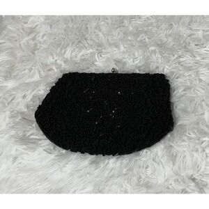 Walborg Vintage Black Beaded Evening Purse Clutch Made in Belgium by Hand